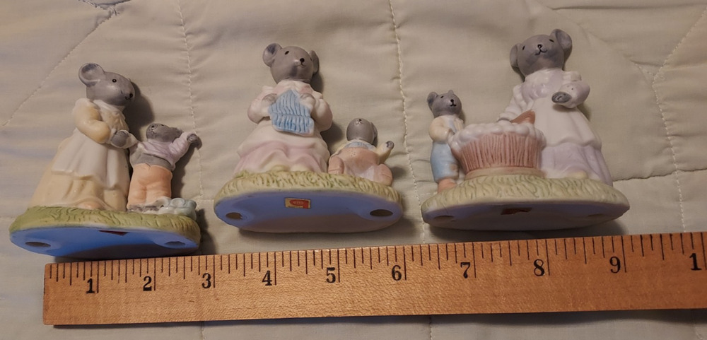 Lot of 3 Enesco figurines Mice moms Mamma and child Laundry knitting EUC ceramic